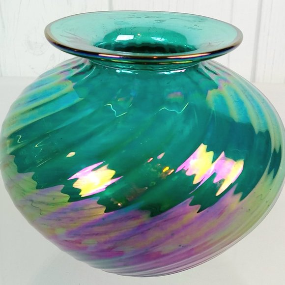 Fine Vintage Italian Murano Blown Swirl Art Glass in Sea Green Iridescence